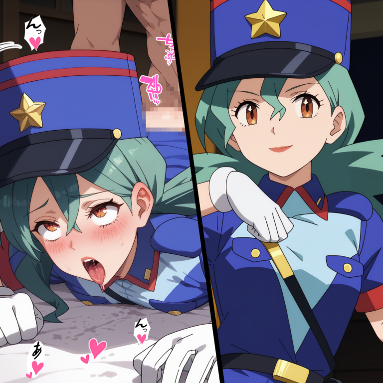 ジュンサーさんが凛々しい制服姿から堕ちる二コマ